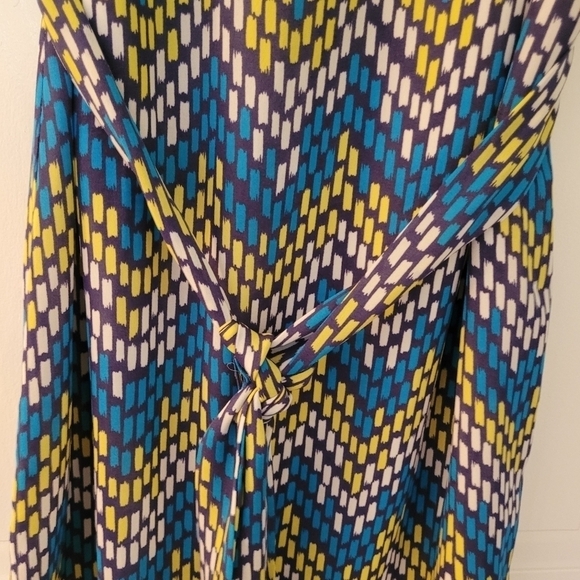 Hatley Blue Yellow Geomatric Print Mini Dress with Tie Lined Flutter Sleeve M - Picture 7 of 12